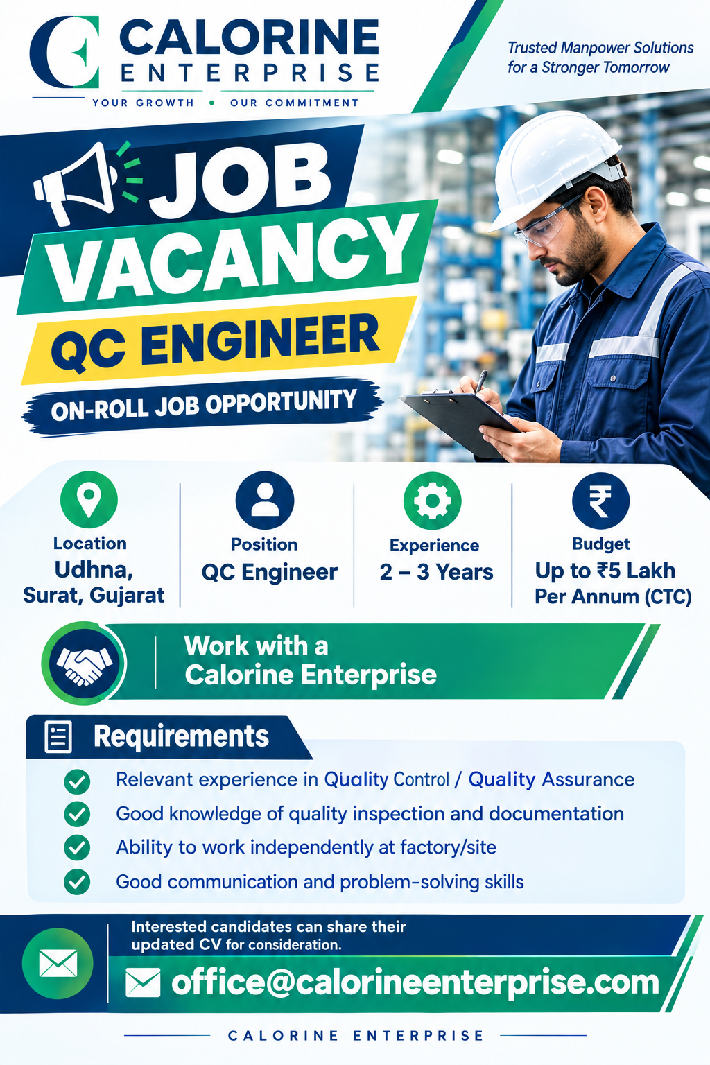QC Engineer job vacancy at Udhna Surat Gujarat
